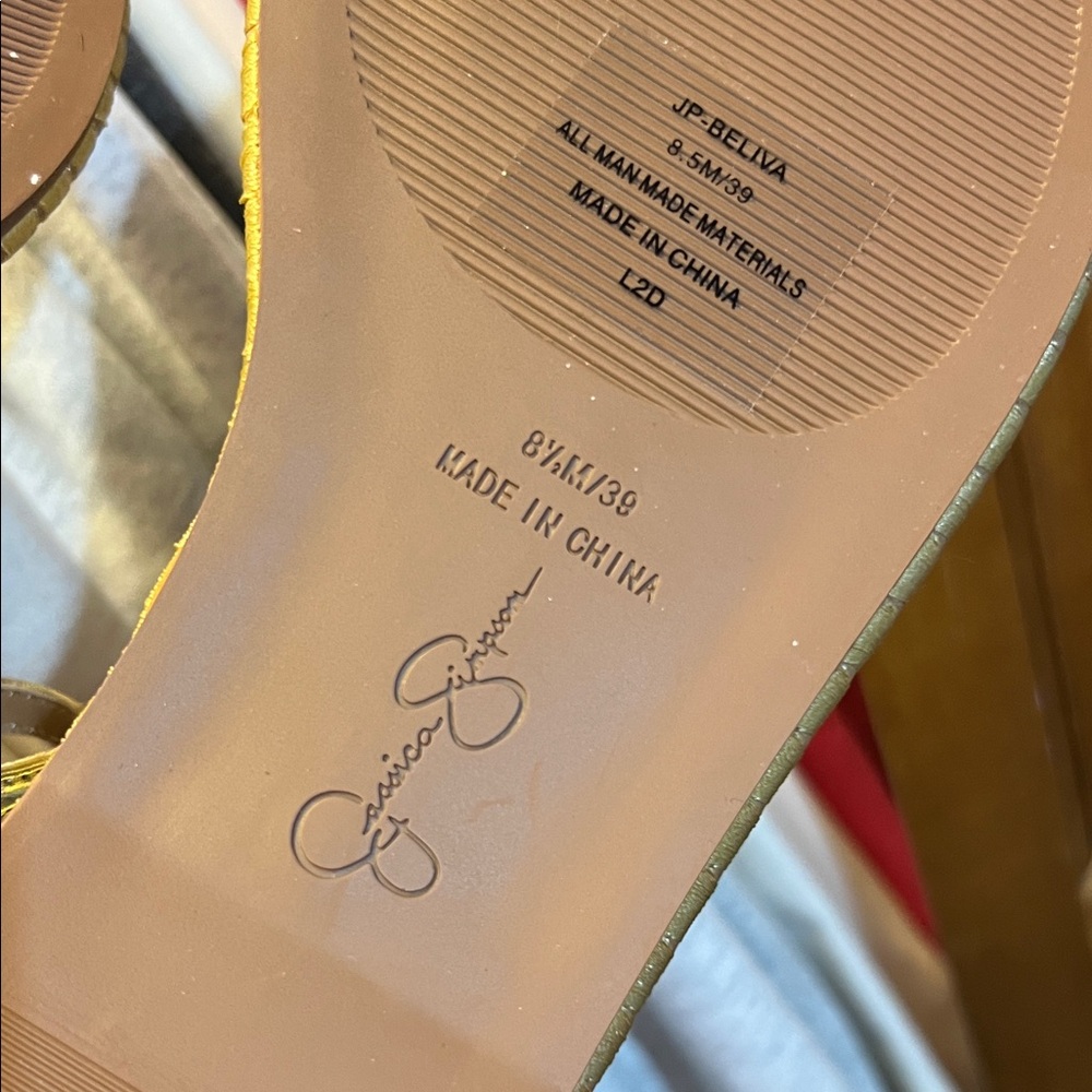 Jessica Simpson Gold T-Strap Sandals with Pearl & Shell Accents - Picture 5 of 5